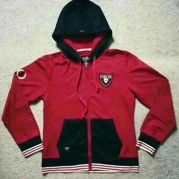 FUBU International Womens Zip Up Hoodie Jacket Red Black Colorblock - Picture 8 of 8